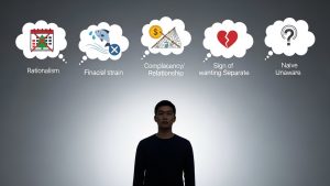 男性がクリスマスプレゼントを贈らない理由を視覚化したイメージ図。合理主義、慢心、経済的な不安、別れのサイン、天然タイプの5つの心理パターンをアイコンで表現。