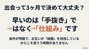 結婚相談所のスピード婚が早いのは手抜きではなく、条件が明確な「仕組み」によるもの。
